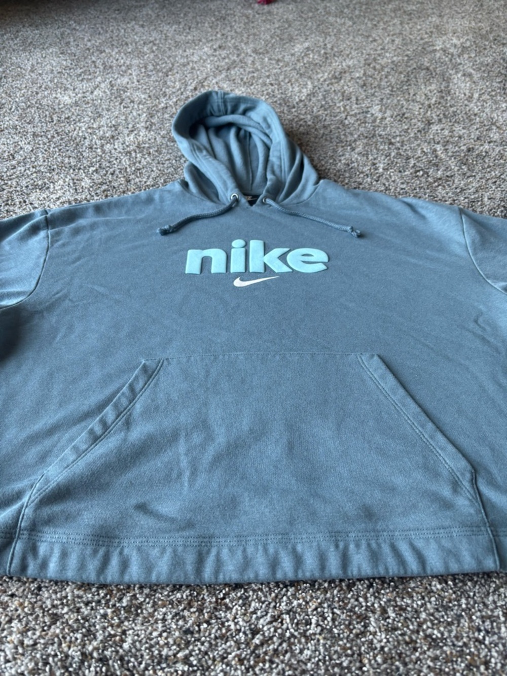 Nike Oversized Cropped Hoodie Blue Baggy Fit Spellout Logo Sweatshirt M - Picture 2 of 5